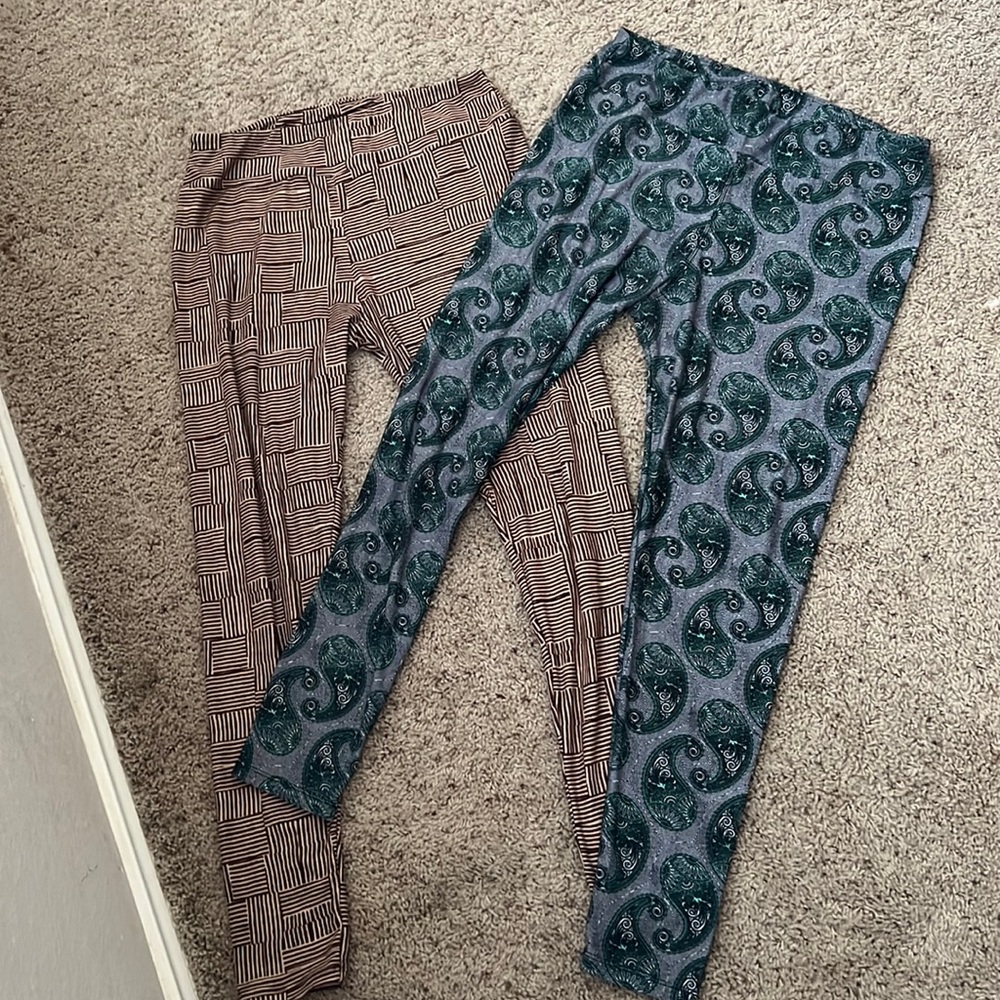 LuLaRoe Geometric Leggings - one Blue pair and one brown pair… Tall and Curvy